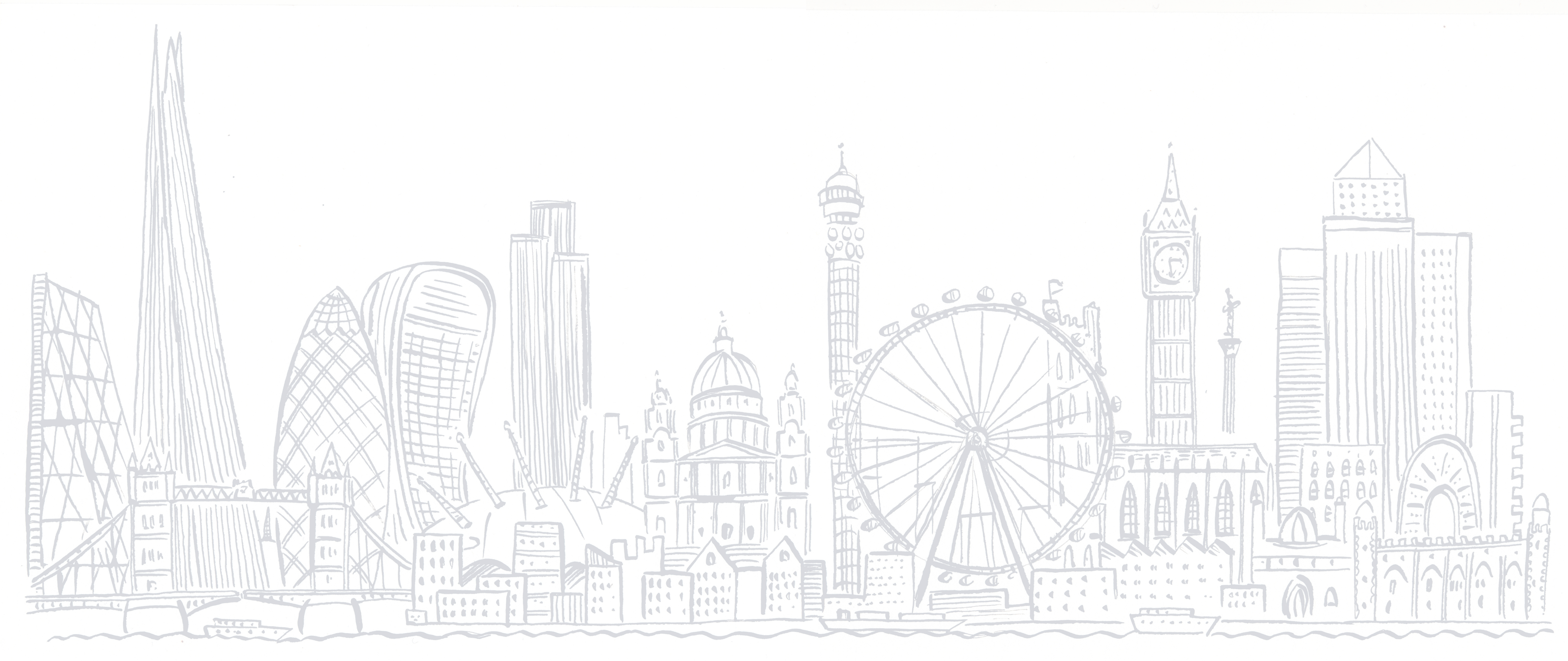 Illustrated London skyline.